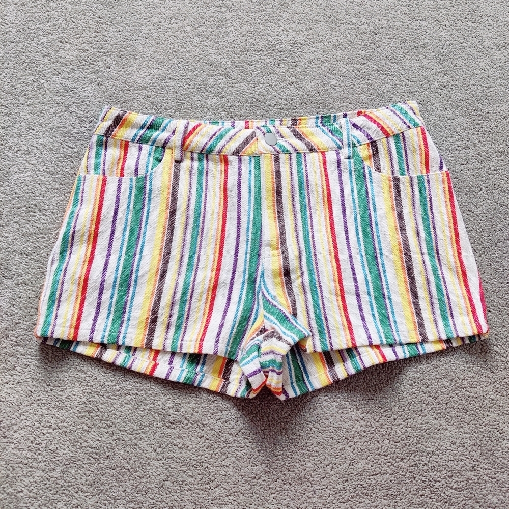 Le Lis Women's Rainbow Striped Jean Shorts Size Medium NEW Retro Cotton Denim